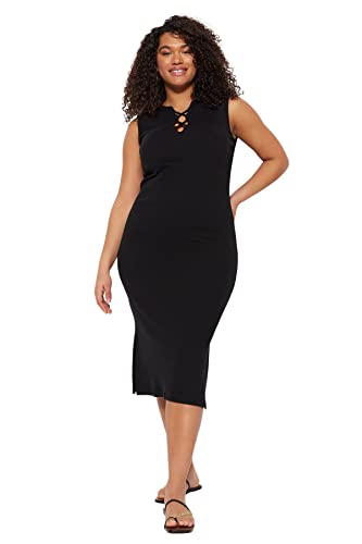 Trendyol Damska obcisła dzianinowa sukienka plus size, czarna, 3XL, Czarny, 3XL