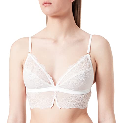 Women'secret Natural Biustonosz Trójkątny Koronka Satynowa, Czarny, Kość Słoniowa, 90B