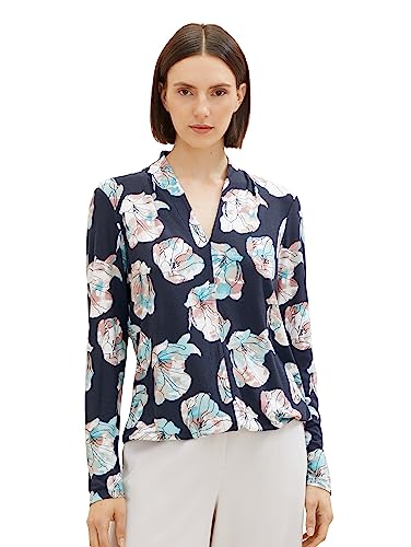 TOM TAILOR Damska bluzka z długim rękawem z dekoltem w serek, 32413-tie Dye Flower Design, XL