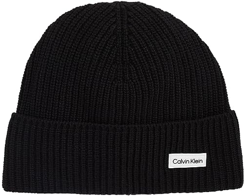 Calvin Klein Męska czapka z dzianiny Essential Patch Beanie Ck Black, OS, Ck czarny, Rozmiar uniwersalny