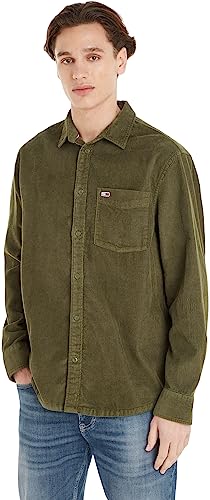 Tommy Jeans Męska koszula sztruksowa TJM RLX Casual, Ciemnozielony oliwkowy, S