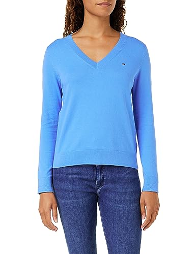 Tommy Hilfiger Damski sweter CO Jersey Stitch V-NK Swetry, Iconic Blue, M