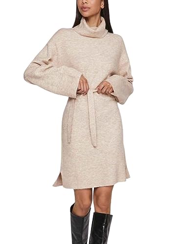 Vila Damska sukienka z dzianiny z długim rękawem, Naturalny melanż, XL