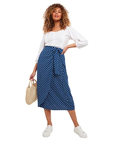 Joe Browns Damska spódnica wiązana w kropki z przodu, niebieska, 12, granatowy, 38