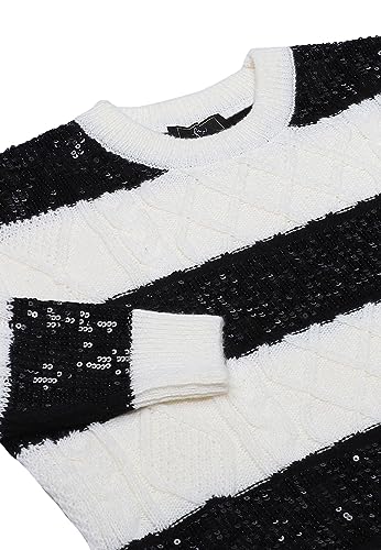 faina Damski sweter w paski, nieregularny sweter z cekinami, z okrągłym dekoltem, wełniany, rozmiar XS/S, biały (wollweiss), XL