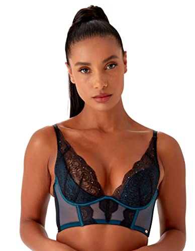 Gossard Damski biustonosz VIP Confession Longline Plunge, Czarny/niebieskozielony, 80B