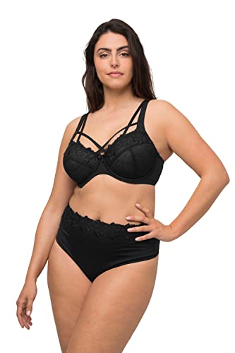Ulla Popken, Damski, duże rozmiary, biustonosz z fiszbinami, haft, czarny, 110C