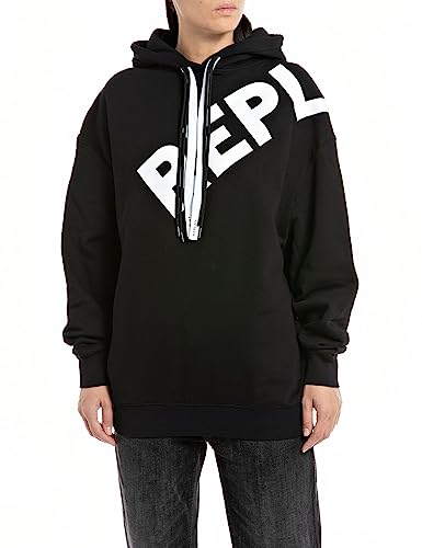 Replay Damska bluza z kapturem, 098 BLACK, XXS