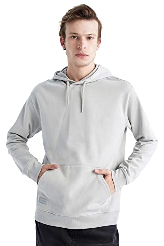 DeFacto Sweter z długim rękawem męski - okrągły dekolt bluza męska (LT.Grey, 3XL), szary, 3XL