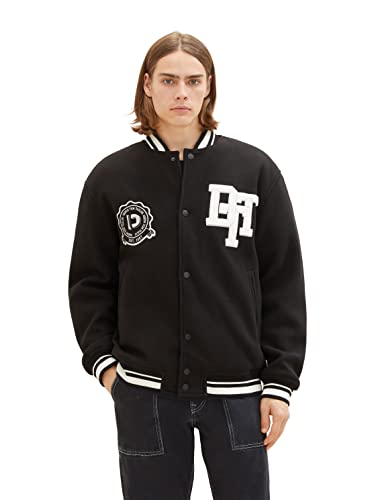TOM TAILOR Denim Męska kurtka bomberka z logo, z frotte, 29999-czarny, M