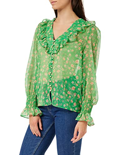 French Connection Damska bluzka Camille Hallie Marszcząca z długim rękawem, Poise Green, S, Poise Green, S