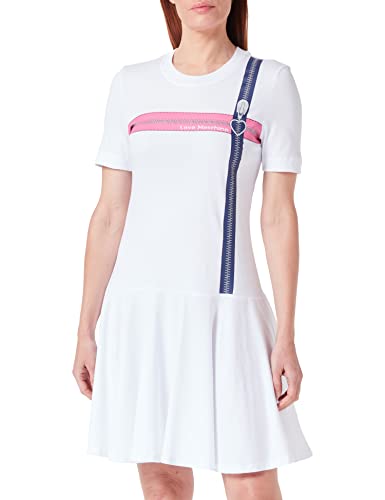 Love Moschino Damska sukienka o regularnym kroju z krótkim rękawem, Optical White, rozmiar 44, optical white, 44