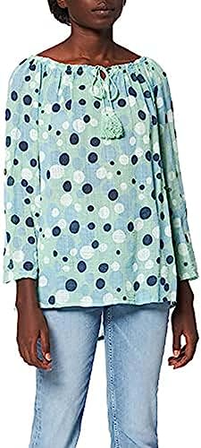 Bonateks, Polka Dot Top vor dem Polka Dot koronkowy kołnierz, 100% len, rozmiar DE:38, rozmiar US:M, topy, jadeit - wyprodukowano we Włoszech, zielony, 38