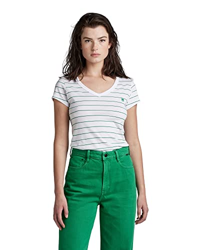 G-STAR RAW Damska koszulka Eyben Stripe Slim V-Neck Top, Wielokolorowy (White/Jolly Green Stripe C483-d842), XL