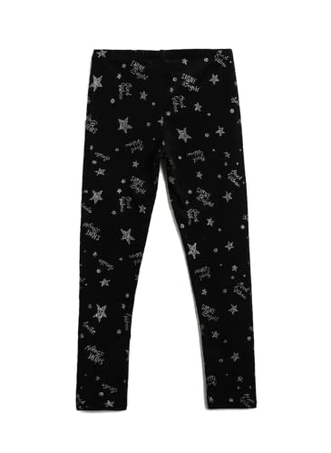 Koton Dziewczęce legginsy z nadrukiem gwiazdy, Black Design (01v), 6-7 Lata