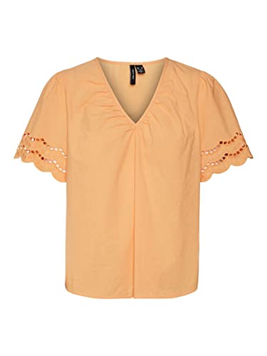VERO MODA Women's VMSIV SS V-Neck TOP WVN BTQ bluzka, Mock Orange, XS, Mock Orange, XS