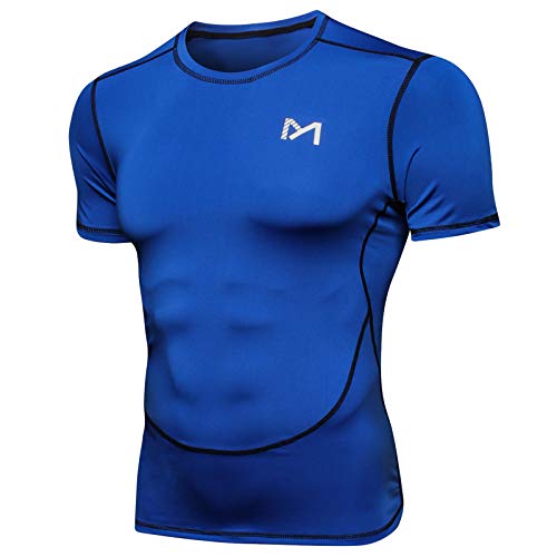 MEETYOO Męska kompresyjna warstwa bazowa, męska koszulka z długim rękawem sprzęt sportowy rajstopy fitness do biegania na siłownię trening, NIEBIESKI, XL