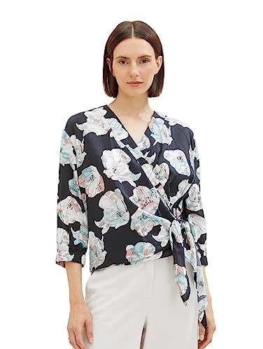 TOM TAILOR Damska bluzka owijana z kwiatowym wzorem, 32413-tie Dye Flower Design, 34