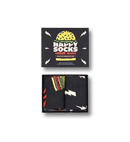 Happy Socks 2-pak skarpetek odpalony burger dla kobiet i mężczyzn, szalone kolorowe skapretki, rozmiar 36-40