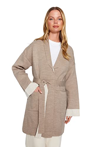 Trendyol Damski kardigan, brązowy, luźny krój, Norka, S