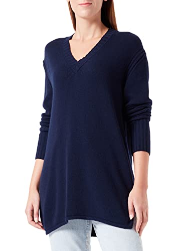 United Colors of Benetton Damski sweter z dekoltem w serek M/L 1244d400m, ciemnoniebieski 016, M