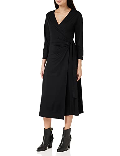 Tommy Hilfiger Damska sukienka do kolan REG VISC WRAP LS, czarna, 38