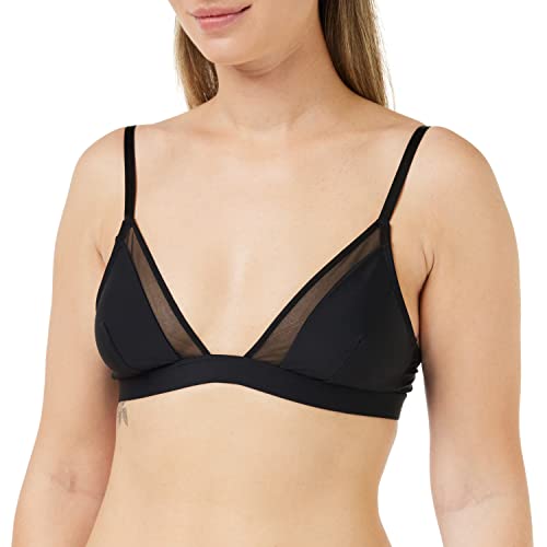 Athena - Biustonosz damski Tiulowy - Trójkątny bez fiszbin - Ultra miękki, oddychający i rozciągliwy - Graficzny i przejrzysty styl, czarny, L