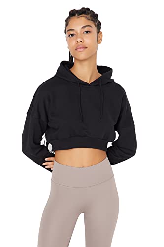 Trendyol Damska bluza z kapturem, jednokolorowa, dopasowana, Czarny, M