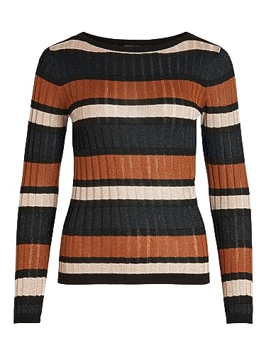 Vila VIEMBER New L/S Glitter Knit Top/SU, Anthracite/Stripes:birch/Caramel Cafe, L