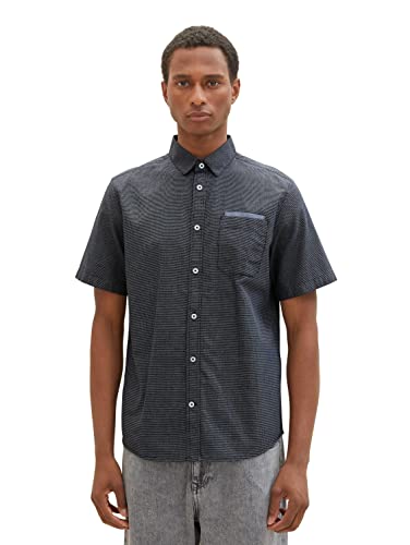 TOM TAILOR Męska koszula z krótkim rękawem z kieszenią na piersi, 31841 - Navy Off White Structure, M