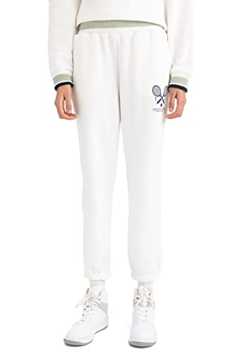 DeFacto Damskie spodnie do biegania z dzianiny na co dzień – standardowy krój, spodnie do joggingu, damskie spodnie do joggingu, dres do joggingu, écru, XL