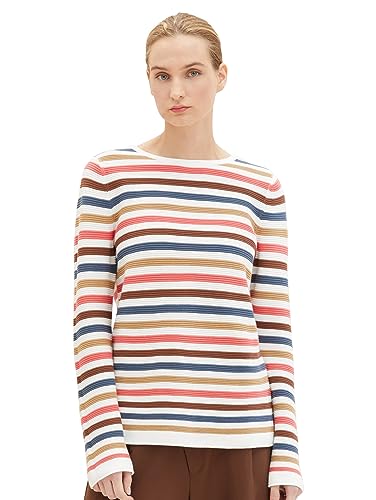 TOM TAILOR Sweter damski, 34664 - Różowe, wielokolorowe paski, S