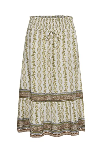 Krem damski Midi Skirt Summer Loose Light Tiered, zielony pasek tapeta 36