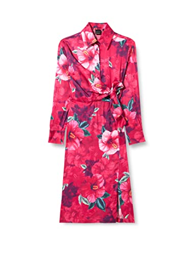 Pinko Damska sukienka satynowa z wiązaniem z hi nadrukiem, Yn3_mult.fuxia/Squad, 40