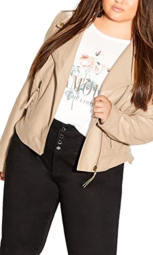 CITY CHIC Damska kurtka dla motocyklistów w rozmiarze plus size, brązowy (taupe), 50 duże rozmiary