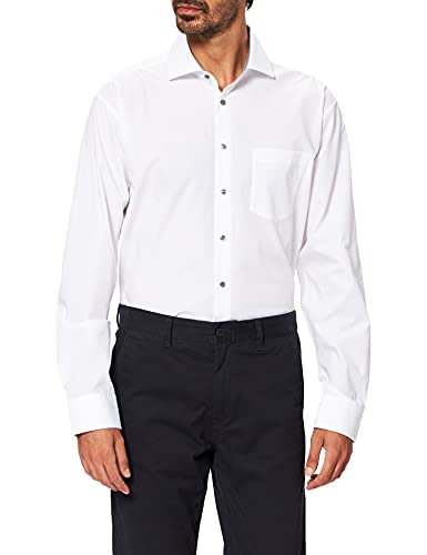 Seidensticker Męska koszula biznesowa - niewymagająca prasowania koszula z prostym krojem - Regular Fit - długi rękaw - kołnierz Kent - 100% bawełna, biały, 39