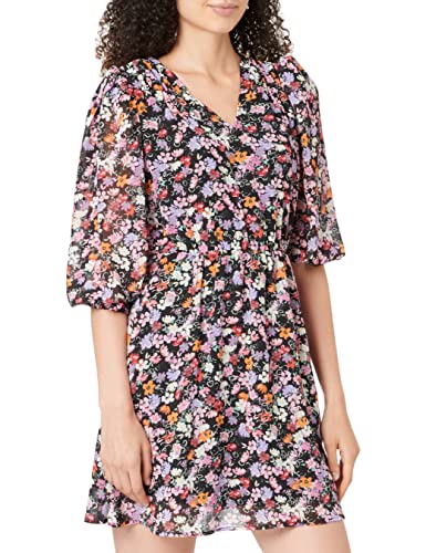 ONLY Women's ONLCITTY sukienka z dekoltem w serek PTM, czarna/aOP: folks kwiatowy, M