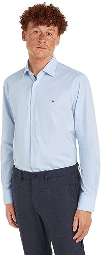 Tommy Hilfiger Męska sukienka koszulowa CL Stretch Mini Gingham RF, jasnoniebieska/biała, 15, Jasnoniebieski/biały, 36