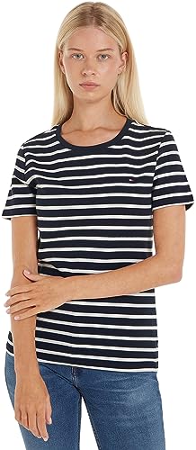 Tommy Hilfiger Damskie topy z dzianiny Slim Cody Rib C-nk Ss S/S, Breton Desert Sky/Ecru, L