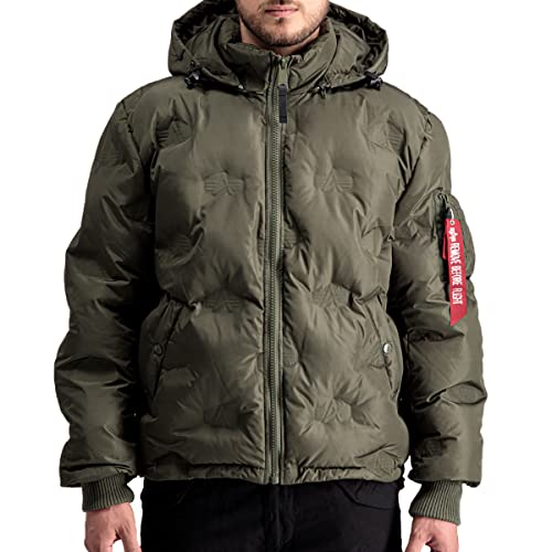 ALPHA INDUSTRIES Hooded Logo Puffer Kurtka męska, 142-ciemny oliwkowy, 3XL