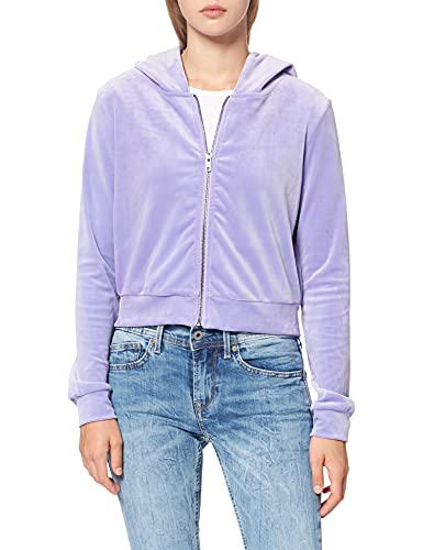 Urban Classics Damska bluza z kapturem z krótkimi rękawami i zamkiem, lawendowy, L