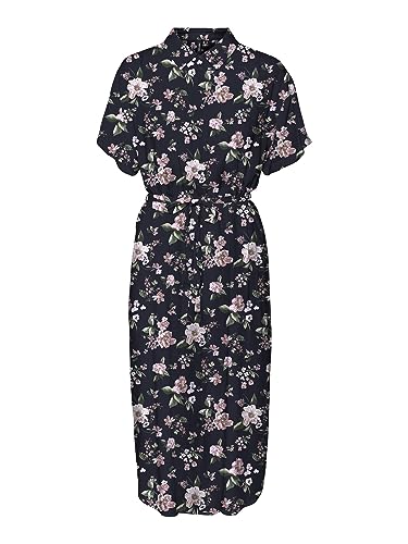 VERO MODA Sukienka damska VMBUMPY SS Calf Shirt Dress NOOS, Navy Blazer/AOP: Big Flower, M, Navy Blazer/Aop: duży kwiat, M