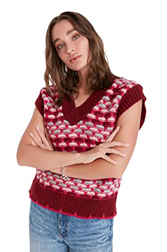 TRENDYOL Damska bluza z wzorem, burgundowa, S, burgundowy, S
