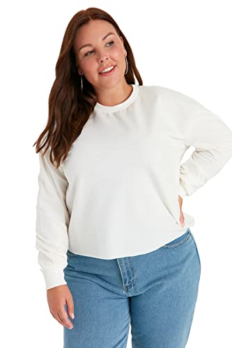 Trendyol Damska bluza z okrągłym dekoltem jednokolorowa, regularna, plus size, KAMIEŃ, 3XL