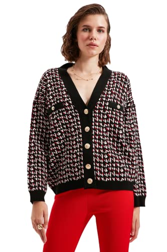 Trendyol Damski standardowy standardowy kardigan z dzianiny z dekoltem w serek, Czarny, M