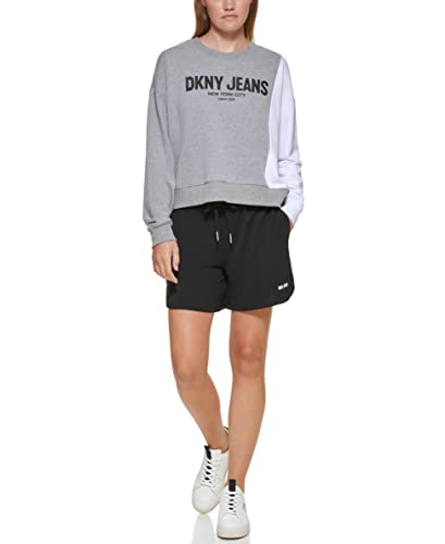 DKNY Bluza damska Colorblock French Terry, Avenue Grey/White, L