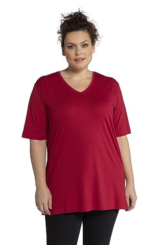Ulla Popken T-shirt damski dekolt w serek, mak, 58-60