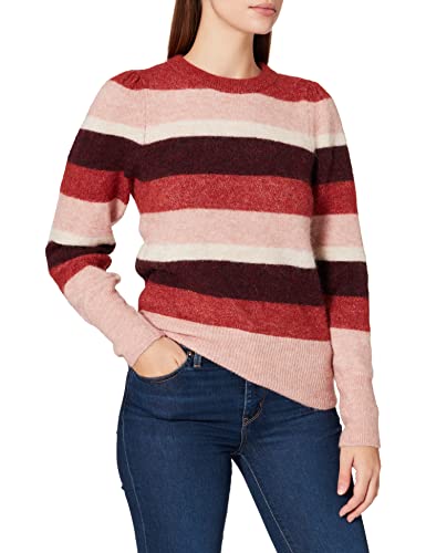 VERO MODA Damski sweter VMCELESTE LS O-Neck Stripe Blouse sweter, Misty Rose/Stripes:W Chili Oil + Port Royale+Birch, L