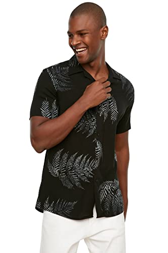 Trendyol Męska koszula o regularnym kroju Apaş Collar Patterned Short Sleeve Dormed Shirt, S