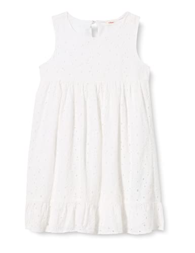 s.Oliver Dziewczęca sukienka z haftem z dziurkami, biały, 128 cm